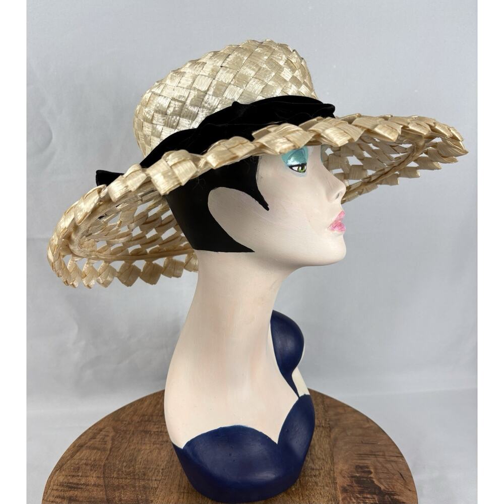 Vintage Mr. John Classic Wide Brim Woven Straw Lattice Sun Hat 1960s Garden